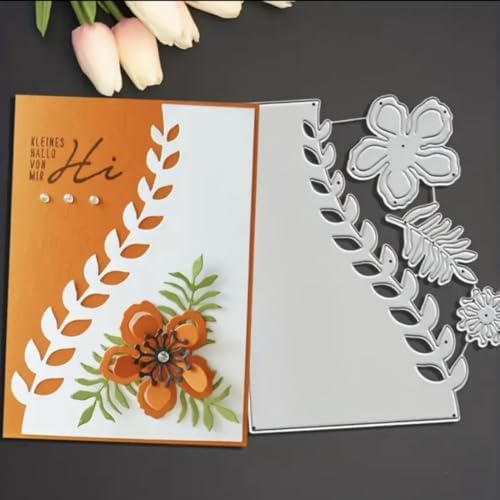 Cutting Dies Metal Stencils Scrapbooking Tools DIY Embossing Template for Paper Card Making Album Arts Crafts Supplies (Leaves Border and Flower-14x11.5cm)