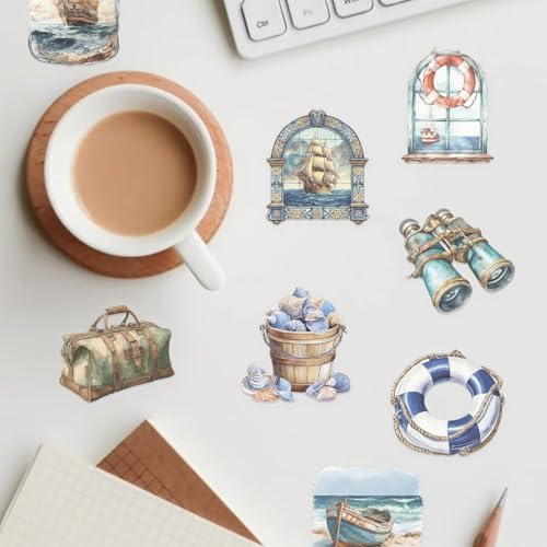 50 PCS Retro Sailing Stickers for Scrapbooking Journaling Junk Journal Scrapbook Supplies - Waterproof Transparent PET Aesthetic Decals for Resin Crafts Decorative Art Crafts (Retro-2)