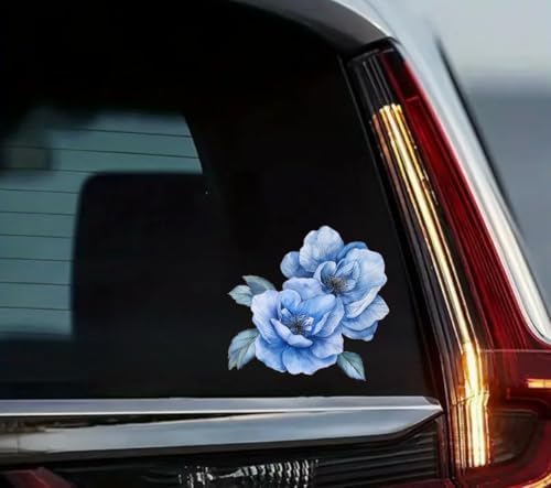 Watercolor Perennial Geranium Flower Car Vinyl Decal, Blue Floral Sticker for Bumper Side Mirror Window, Vehicle Decoration Decal, Lower (Blue)