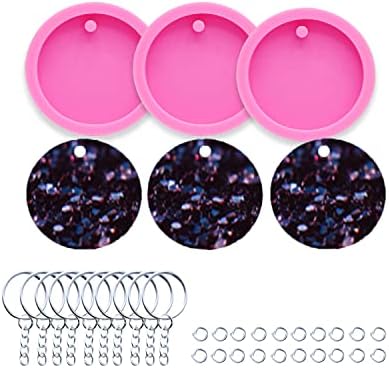 3pc 2in Circle with Hole Blank Keychain Resin Crafting Silicone Mold Crafts Epoxy Resin Art DIY with 10PC Key Ring(DY0079+DY0079+DY0079)