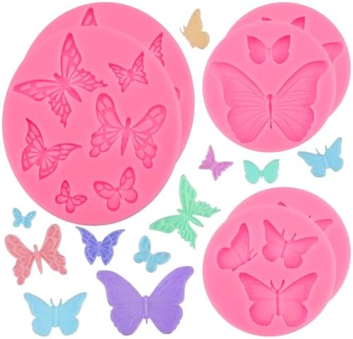 Beasea Silicone Molds, 6pcs Mini Butterfly Silicone Candy Fondant Chocolate Mold Mat Clay Tray Small Cake Decoration Sugar Cupcake Topper Handmade Craft