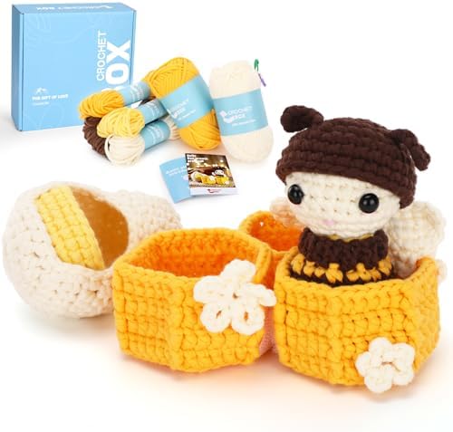Crochet Kit for Beginners Adults - Bee Grow Up Starters Crochet Kit, Beginners Crocheting Kitting for Adults Teen, DIY Craft Gifts with Crochets Yarns, Hook, Step-by-Step Video, Instruction
