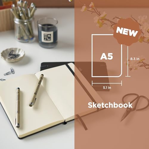 Sakura A5 Sketchbook & Pigma Micron Bundle, 3-Pack Fineliner Pen Set