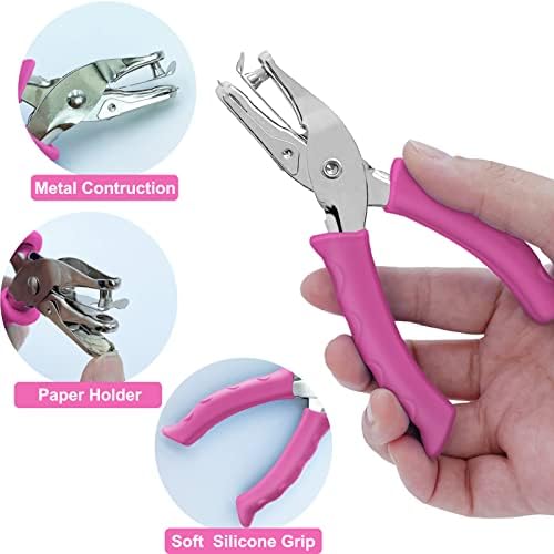 Single Hole Punch 1/4” Paper Hole Puncher for Crafts, One Hole Punch with Pink Soft Grip Handle, Small Hole Punchs or Kids and Adults, Handheld Circle Punch for Paper Crafts in Home, Office,Classroom
