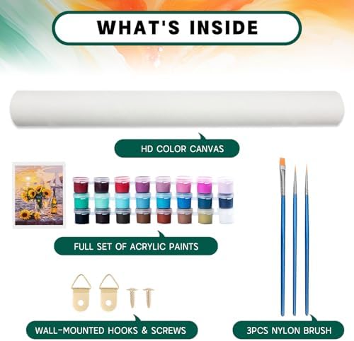 Possoco Paint by Numbers Kit for Adults Beginner, Sunflower Adult Paint by Number Kits on Canvas, Landscape DIY Acrylic Watercolor Oil Paint by Number for Adults Teens for Home Decor Gift 16x20 Inch