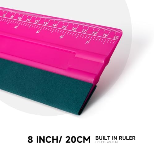 FOSHIO Professional Squeegee for Vinyl, Decals, Sticker Paper, Wallpaper, Window Film, Craft, Suede Felt Squeegee Smoothing Tool with Ruler, Pink (8 inches)