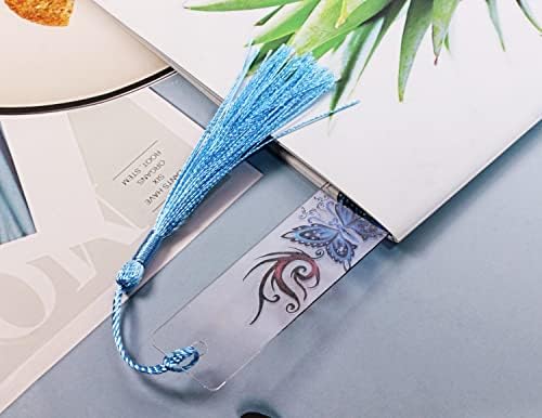 Blank Clear Acrylic Bookmarks Penta Angel 20Pcs Plastic Craft Transparent Acrylic Book Page Marks with 20Pcs Small Book Page Marks Tassels for DIY Projects and Graduation Gift Tag (Rectangle)