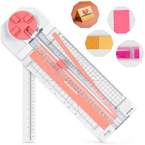 Paper Cutter for Craft：Paper Trimmer, Perforator, Folding, Pinking Cutting on Paper, Vinyl, Cardstock, Photo for Scrapbooking and Cardmaking Plus Sideways Ruler, Pink, Worklion