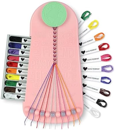 Choose Friendship Bracelet Making Kit – 20 Pre-Cut Threads, Portable Loom with Storage, Makes 8 Bracelets, Craft Gift for Kids Ages 8+, Blush Pink “Macaroon”