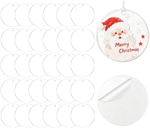 30 PCS 2 Inch Acrylic Keychain Blanks, Clear Round Discs with Hole