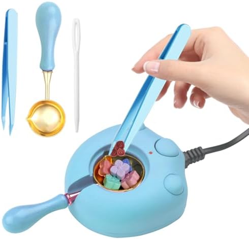 Blue Electric Wax Seal Warmer with Spoon and Tweezers Great Tool for DIY Melting Sealing Wax Beads and Sticks (Blue)