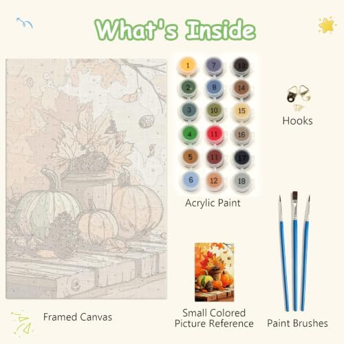 Spandrel Pumpkin Framed Paint by Numbers Kit for Adult, Halloween Adult Paint by Number Kits on Canvas, DIY Acrylic Oil Easy Autumn Painting by Numbers Fall for Home Wall Decor, 8x12in