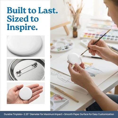 NIIIYTYB 10 Pcs Blank Pins Badge Blanks with Pin Back 2.25 Inch White Button Pinback Large DIY Kit Snap Together Big Buttons for Campaign Making Supplies Craft Button Making Accessories