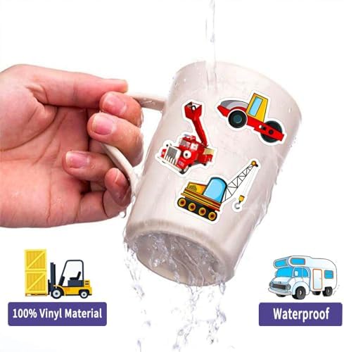 DothRayan Car Stickers for Water Bottles, 100 Pcs Transportation Vehicle Truck Stickers for Kids Boys, Vinyl Waterproof Truck Sticker for Teaching Aids for School and Home, Rewards and Gifts