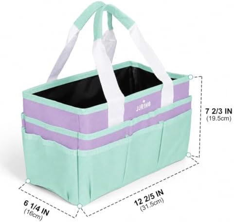 JJRING Craft Organizer Tote Bag Art Storage Caddy Green and Purple | With Multiple Pockets For Sewing, Scrapbooking, School, Medical, And Office Supplies