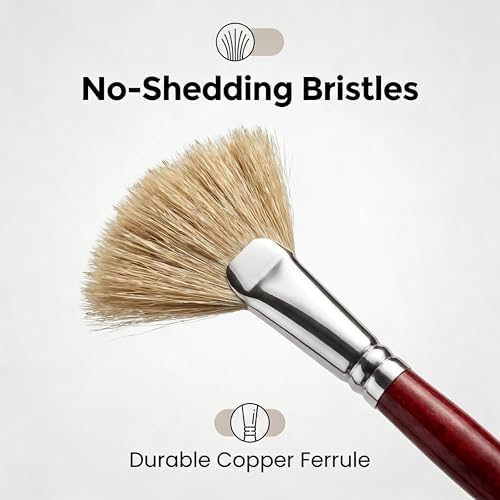 Fan Brush for Painting, 7-Piece Fan Brushes for Artists | 7 hog bristle fan brushes with birch handles for artists painting acrylic, oil & watercolor at home, school or studio.