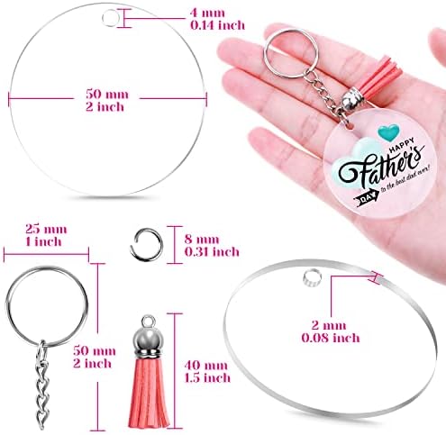Audab Acrylic Keychain Blanks Kit - 120pcs Including Clear Acrylic Blanks, Keychain Tassels, Key Rings, Jump Rings for DIY Key Chain Vinyl Crafting