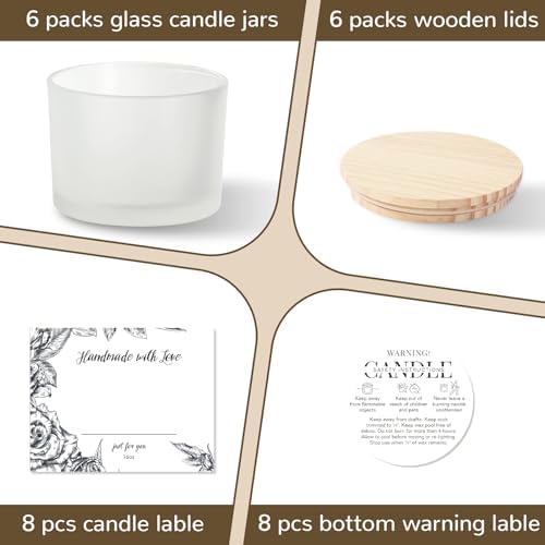 6 PCS 16 oz Frosted White Glass Candle Jars - 3 Wick, Empty Candle Containers for Candle Making Supplies