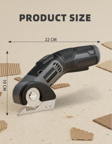 4V Cordless Electric Scissors, Lightweight Rotary Cutter with 2 Blades & USB Charging, for Cardboard Fabric Leather Carpet Plastic Rope Cutting, Safety Lock for Home DIY Craft Use