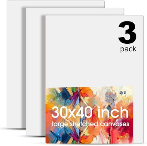 Sherr 3 Pcs Large Blank Painting Canvas Stretched Primed, 30 x 40 Inch