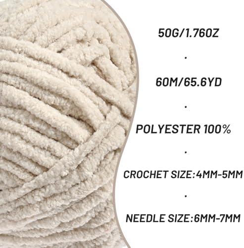 4 Packs Plush Chenille Chunky Crochet Yarn - Baby Yarn for Crocheting Soft - Velvet Yarns Knitting for Blankets Crafts - Fluffy Amigurumi Yarns 200g/262.5yds (4 Light Khaki)