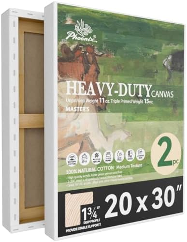 PHOENIX 20x30 Inch 2 Pack Heavy Duty Stretched Canvas - 1 3/4" Thick Large Rectangle Canvas for Painting - Master Series 15 Oz. Gesso Primed Cotton Archival Canvases for Professional Artists