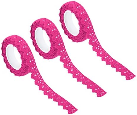 PATIKIL 0.6" Wide 2 Yards Self-Adhesive Lace Tape Lace Ribbon, 3 Pack Cotton Washi Trim Stickers Masking for Craft Scrapbooking DIY Card Making, Rose Red