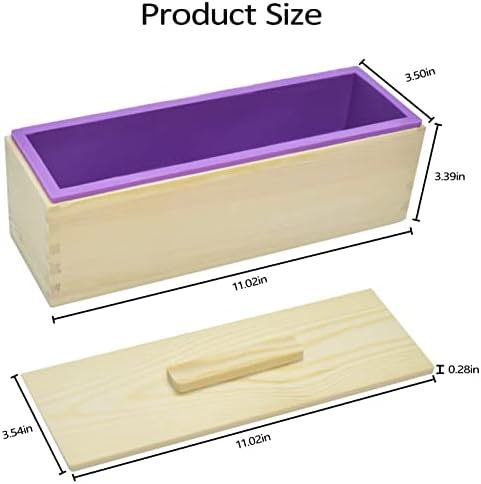 Artcome 42oz Soap Loaf Molds 2 Sets Rectangular Silicone Moulds Wooden Box with Lid, DIY Soap Making Supplies with with Stainless Steel Wavy Scraper and Plastic Straight Cutter