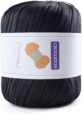 Raffia Ribbon Yarn for Crochet, Black Cotton Yarn for Crocheting Beach Hat