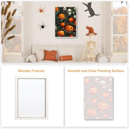 SENQAO Pumpkin Paint by Numbers Kit for Adults Beginner, Halloween Adult Paint by Number Kits on Canvas, DIY Acrylic Oil Easy Painting by Numbers for Home Wall Decor 8X12 inch (Skull Pumpkin)
