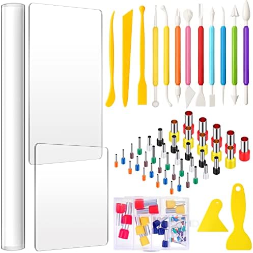 57 Pcs Clay Sculpting Tools Kits Polymer Clay Tools DIY Set with Roller | Clay Roller, Acrylic Sheets, Backing Board, Scrapers, for Polymer Clay Crafts, Art Sculpting, Shaping and Modeling Projects