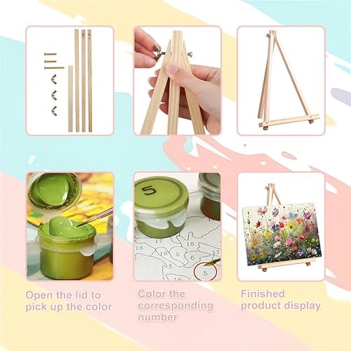 Wild Flower Paint by Numbers for Adults with Framed Canvas - Wooden Easel
