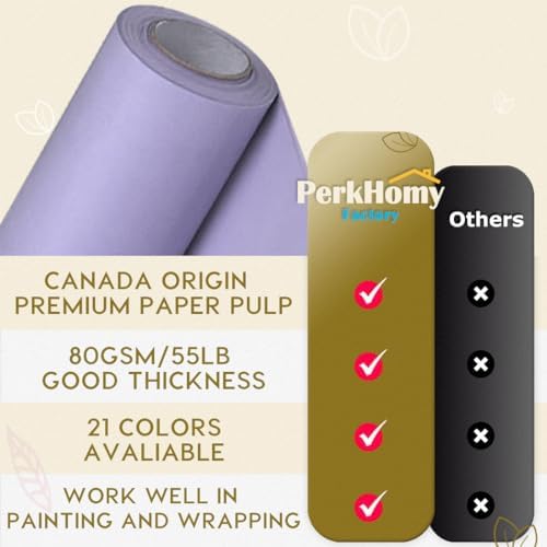 PerkHomy 24" x 2,400" (200') Light Purple Kraft Paper Roll for Craft Bulletin Board Paper Art Table Covering Crafting Gift Wrapping Bouquet Packing Parcel 80GSM 55LB (Light Purple, 24" x 200')