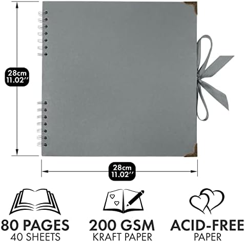 Bstorify Square Scrapbook Photo Albums 80 Pages (11 x 11 Inch) Grey | Hardcover with Thick 200 GSM Kraft Paper, Ideal for Your Scrapbooking Albums, Art & Craft Projects (Grey, 11 x 11 Inch)