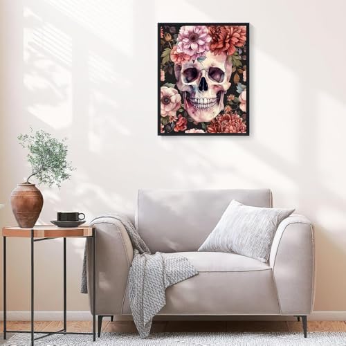 Natuyalo Paint by Numbers Kit for Adults - Paint by Number on Canvas Without Frame, Skull and Flowers DIY Acrylic Painting for Ideal Gift Home Wall Decor (16x20 Inch)