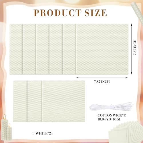 Yuntau 24 Pcs Beeswax Candle Making Kit, 8 x 8 Inches, White