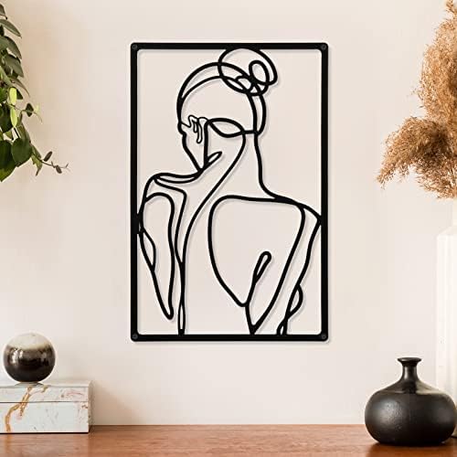 CHENGU 3 Pieces Metal Minimalist Abstract Woman Wall Art Line Drawing Wall Art Decor Single Line Female Home Hanging for Kitchen Bathroom Living Room