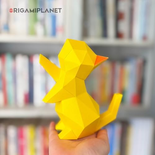 ORIGAMIPLANET 3D Origami Paper Craft Kit, Starpaw Kitten Cute DIY Pre-Cut Animal Papercraft Model for Beginners, Fun Handmade Home Decoration Gift for Adults & Teens-Yellow