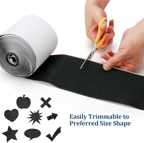 4.4" x 15 FT Heavy Duty Adhesive Hook and Loop Tape Strips - Reusable Fastener for Home, Office & Crafts (Black)