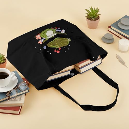 ERKOON Embroidery Canvas Tote Bag for Beginners, Floral Arts Crafts Cross Stitch Kits for Adults Including Stamped Embroidery Bag with Hoops, Needle, Instruction and Color Threads (Frog)