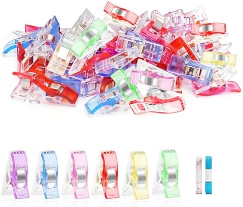 Premium Plastic Clips, Multipurpose Sewing Clips Premium Quilting Clips Assorted Colors Fabric Clips for Sewing Supplies Quilting, Sewing Quilting Supplies, 50 Pcs Clips, Add Two Rulers
