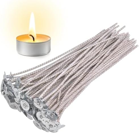 100pcs ECO 6 Wicks for Soy Candles, 6 inch Pre-Waxed Candle Wick for Candle Making,Thick Candle Wick with Base