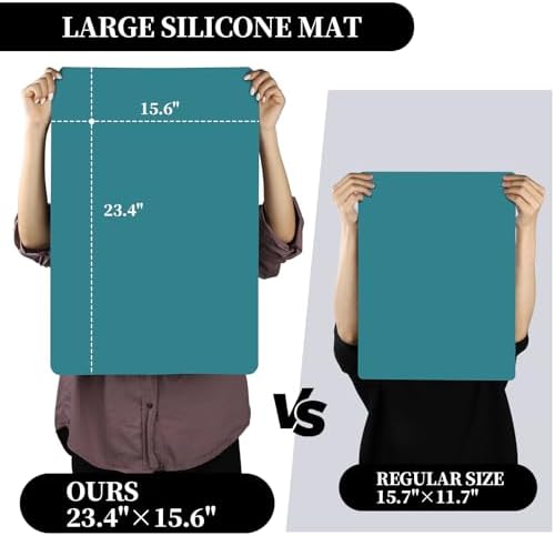 LEOBRO Silicone Mat for Crafts, 3 PCS 23.4” x 15.6” Large Silicone Mats, Craft Mats for Resin Molds, Clay, Dough, Jewelry Making, Sculpture Casting, Pastel Pink & Dark Green & Pastel Blue