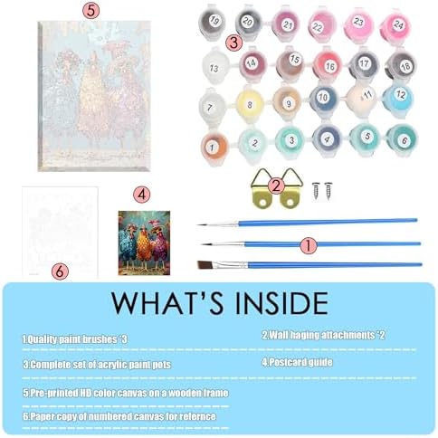 Hestarcul Framed Paint by Numbers Kit for Adults,Painting by Numbers Kits with Framed on Canva for Beginner,DIY Watercolor Oil Painting Frame for Birthday Gift Decor for Home Wall. (chicken1)
