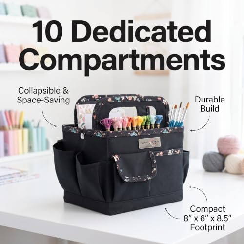 Everything Mary Craft Caddy, Black & Floral - Art Storage for Supplies & Crafts - Supply Organizers Tote for School Classroom, Office, and Home - Organization for Makeup & Nurses