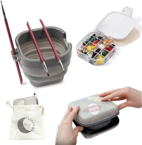 Airtight Watercolor Palette with Lid - Set of 5 Paint Brush Holder Cup with Paint Palette | Acrylic Paint Palette | Paint Brush Cleaner Cup | Painting Accessories | Painting Palette Gifts for Artists
