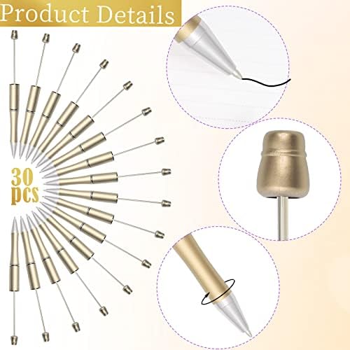 jiebor 30Pcs Gold Beadable Pens Beaded Ballpoint Pens Bulk for DIY Writing