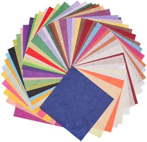50 Colors 50 Sheets 6 x 6 Inches Natural Fiber Mulberry Tree Square Origami Paper Arts Folding Craft, Decoration Paper, Writing Painting Square Folding Paper for DIY Crafts (Mixed Color, 6 x 6 Inch)