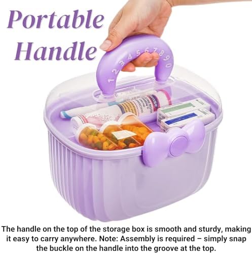 Noamus 10" Multipurpose Storage Box with Removable Tray, 2 Layer Cute Hair Accessories Organizer, Clear Plastic Folding Craft Case for Headbands, Sewing, Clips Ties Supplies, Purple