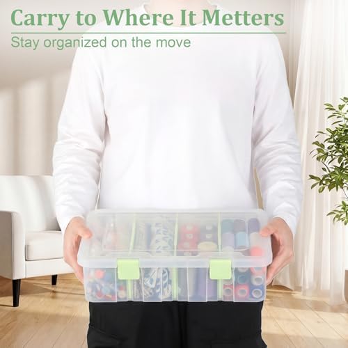 BTSKY Clear Plastic Dividing Storage Box with 4 Compartments Sewing Box